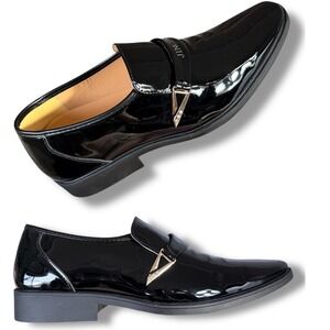 NIB JINGPIN Mens Black Patent Leather Dress Shoes Slip On Loafers Sz 8 US 42 EU